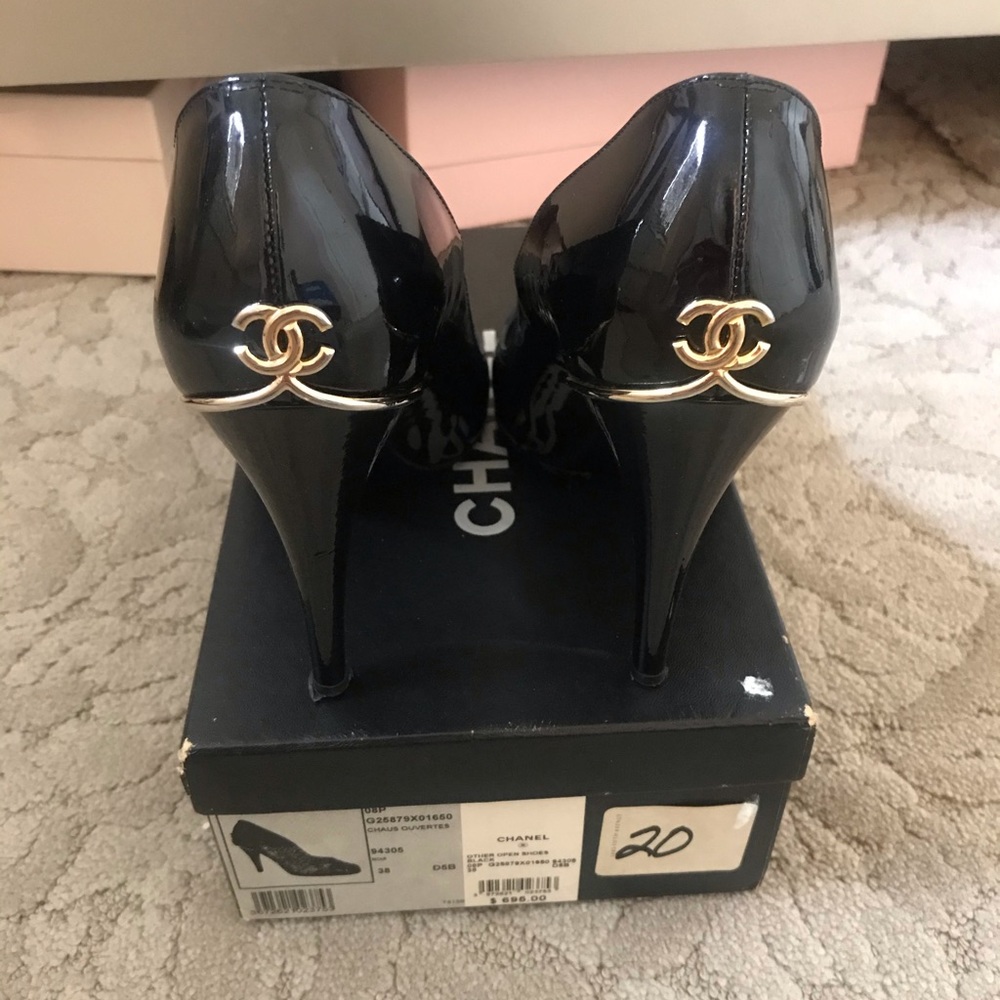 Chanel black peep toe pump 38